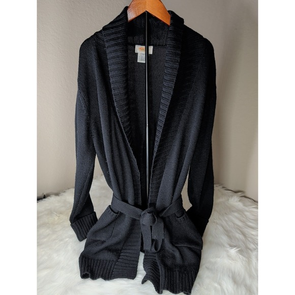 Talbots Sweaters - Talbots Vintage Woman's Open Front Cardigan Pockets Belted Black